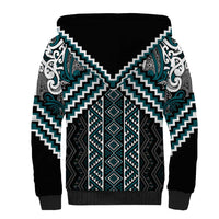 Maori Tukutuku Taniko Motifs Sherpa Hoodie Teal Poutama Mix Kowhaiwhai LT7 - Polynesian Pride