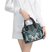 Maori Tukutuku Taniko Motifs Shoulder Handbag Teal Poutama Mix Kowhaiwhai