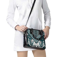 Maori Tukutuku Taniko Motifs Shoulder Handbag Teal Poutama Mix Kowhaiwhai
