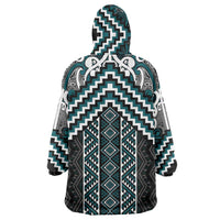 Maori Tukutuku Taniko Motifs Wearable Blanket Hoodie Teal Poutama Mix Kowhaiwhai LT7 - Polynesian Pride