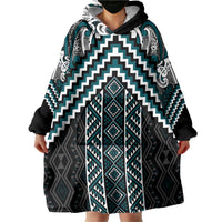 Maori Tukutuku Taniko Motifs Wearable Blanket Hoodie Teal Poutama Mix Kowhaiwhai LT7 - Polynesian Pride