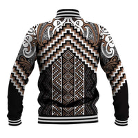 Maori Tukutuku Taniko Motifs Baseball Jacket Brown Poutama Mix Kowhaiwhai