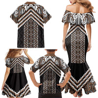 Maori Tukutuku Taniko Motifs Family Matching Mermaid Dress and Hawaiian Shirt Brown Poutama Mix Kowhaiwhai LT7 - Polynesian Pride