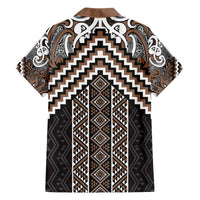 Maori Tukutuku Taniko Motifs Family Matching Off The Shoulder Long Sleeve Dress and Hawaiian Shirt Brown Poutama Mix Kowhaiwhai LT7 - Polynesian Pride