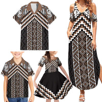 Maori Tukutuku Taniko Motifs Family Matching Summer Maxi Dress and Hawaiian Shirt Brown Poutama Mix Kowhaiwhai LT7 - Polynesian Pride