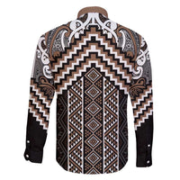 Maori Tukutuku Taniko Motifs Family Matching Summer Maxi Dress and Hawaiian Shirt Brown Poutama Mix Kowhaiwhai LT7 - Polynesian Pride