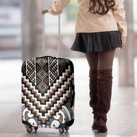 Maori Tukutuku Taniko Motifs Luggage Cover Brown Poutama Mix Kowhaiwhai