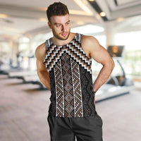 Maori Tukutuku Taniko Motifs Men Tank Top Brown Poutama Mix Kowhaiwhai