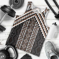 Maori Tukutuku Taniko Motifs Men Tank Top Brown Poutama Mix Kowhaiwhai