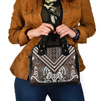 Maori Tukutuku Taniko Motifs Shoulder Handbag Brown Poutama Mix Kowhaiwhai