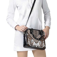Maori Tukutuku Taniko Motifs Shoulder Handbag Brown Poutama Mix Kowhaiwhai