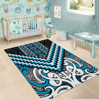 Maori Tukutuku Taniko Motifs Area Rug Turquoise Poutama Mix Kowhaiwhai