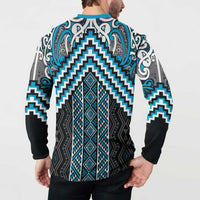Maori Tukutuku Taniko Motifs Button Sweatshirt Turquoise Poutama Mix Kowhaiwhai
