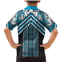 Maori Tukutuku Taniko Motifs Family Matching Mermaid Dress and Hawaiian Shirt Turquoise Poutama Mix Kowhaiwhai LT7 - Polynesian Pride