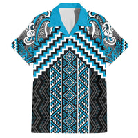 Maori Tukutuku Taniko Motifs Family Matching Off The Shoulder Long Sleeve Dress and Hawaiian Shirt Turquoise Poutama Mix Kowhaiwhai LT7 Dad's Shirt - Short Sleeve Turquoise - Polynesian Pride