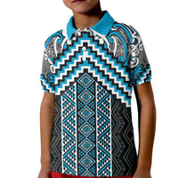 Maori Tukutuku Taniko Motifs Kid Polo Shirt Turquoise Poutama Mix Kowhaiwhai