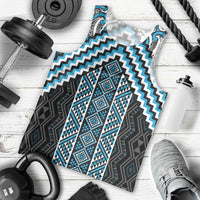 Maori Tukutuku Taniko Motifs Men Tank Top Turquoise Poutama Mix Kowhaiwhai