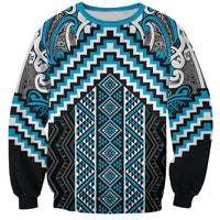 Maori Tukutuku Taniko Motifs Sweatshirt Turquoise Poutama Mix Kowhaiwhai