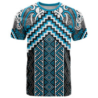 Maori Tukutuku Taniko Motifs T Shirt Turquoise Poutama Mix Kowhaiwhai