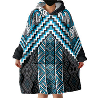Maori Tukutuku Taniko Motifs Wearable Blanket Hoodie Turquoise Poutama Mix Kowhaiwhai LT7 - Polynesian Pride