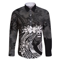 Polynesian Women's Day Family Matching Puletasi and Hawaiian Shirt Plumeria Passion - Black LT7 Dad's Shirt - Long Sleeve Black - Polynesian Pride