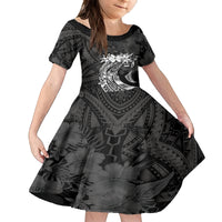 Polynesian Women's Day Kid Short Sleeve Dress Plumeria Passion - Black LT7 KID Black - Polynesian Pride
