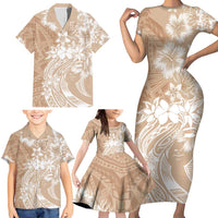 Polynesian Women's Day Family Matching Short Sleeve Bodycon Dress and Hawaiian Shirt Plumeria Passion - Beige LT7 - Polynesian Pride