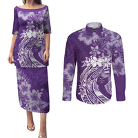 Polynesian Women's Day Couples Matching Puletasi and Long Sleeve Button Shirt Plumeria Passion - Purple LT7 Purple - Polynesian Pride