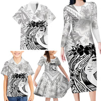 Polynesian Women's Day Family Matching Long Sleeve Bodycon Dress and Hawaiian Shirt Plumeria Passion - White LT7 - Polynesian Pride