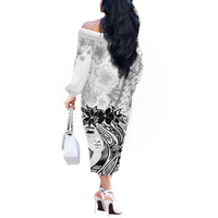 Polynesian Women's Day Off The Shoulder Long Sleeve Dress Plumeria Passion - White LT7 - Polynesian Pride