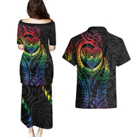 New Zealand Pride Couples Matching Puletasi and Hawaiian Shirt Takatapui Rainbow Fern LT7 - Polynesian Pride