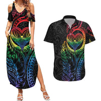 New Zealand Pride Couples Matching Summer Maxi Dress and Hawaiian Shirt Takatapui Rainbow Fern LT7 Colorful - Polynesian Pride