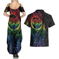 New Zealand Pride Couples Matching Summer Maxi Dress and Hawaiian Shirt Takatapui Rainbow Fern LT7 - Polynesian Pride