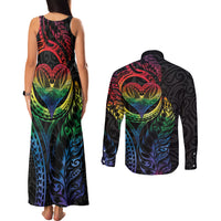 New Zealand Pride Couples Matching Tank Maxi Dress and Long Sleeve Button Shirt Takatapui Rainbow Fern