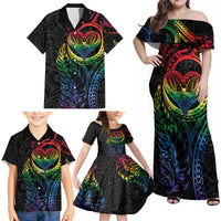 New Zealand Pride Family Matching Off Shoulder Maxi Dress and Hawaiian Shirt Takatapui Rainbow Fern LT7 - Polynesian Pride