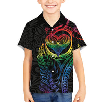 New Zealand Pride Family Matching Off Shoulder Maxi Dress and Hawaiian Shirt Takatapui Rainbow Fern LT7 Son's Shirt Colorful - Polynesian Pride