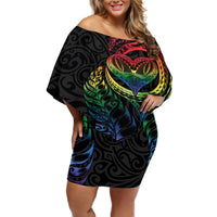 New Zealand Pride Off Shoulder Short Dress Takatapui Rainbow Fern LT7 Women Colorful - Polynesian Pride