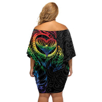 New Zealand Pride Off Shoulder Short Dress Takatapui Rainbow Fern LT7 - Polynesian Pride