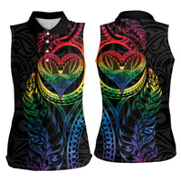 New Zealand Pride Women Sleeveless Polo Shirt Takatapui Rainbow Fern
