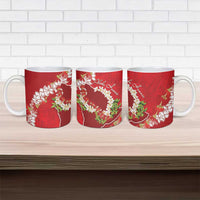 Hawaii Island Flowers Lei Ceramic Mug Ohia Lehua Scarlet Red