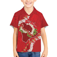 Hawaii Island Flowers Lei Family Matching Off Shoulder Maxi Dress and Hawaiian Shirt Ohia Lehua Scarlet Red LT7 Son's Shirt Red - Polynesian Pride