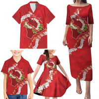 Hawaii Island Flowers Lei Family Matching Puletasi and Hawaiian Shirt Ohia Lehua Scarlet Red LT7 - Polynesian Pride