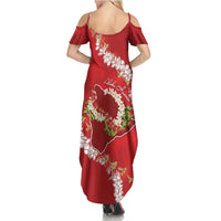 Hawaii Island Flowers Lei Family Matching Summer Maxi Dress and Hawaiian Shirt Ohia Lehua Scarlet Red LT7 - Polynesian Pride