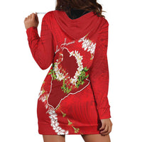 Hawaii Island Flowers Lei Hoodie Dress Ohia Lehua Scarlet Red