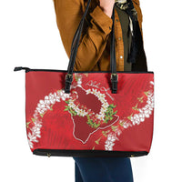 Hawaii Island Flowers Lei Leather Tote Bag Ohia Lehua Scarlet Red