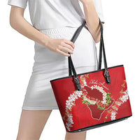 Hawaii Island Flowers Lei Leather Tote Bag Ohia Lehua Scarlet Red