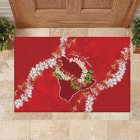 Hawaii Island Flowers Lei Rubber Doormat Ohia Lehua Scarlet Red