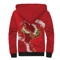 Hawaii Island Flowers Lei Sherpa Hoodie Ohia Lehua Scarlet Red