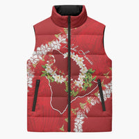 Hawaii Island Flowers Lei Sleeveless Puffer Jacket Ohia Lehua Scarlet Red