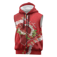 Hawaii Island Flowers Lei Sleeveless Zip Hoodie Ohia Lehua Scarlet Red